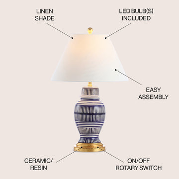 Reed 27" Ceramic/Iron Modern Coastal LED Table Lamp - JONATHAN Y